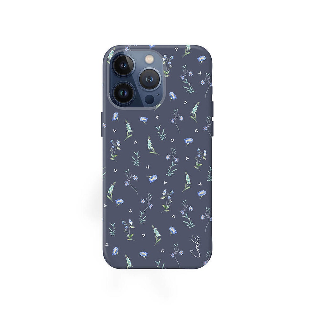 [ZTA98985] Apple iPhone 15 Pro Uyumlu Kılıf Mini Çayır Çiçekleri Desenli Coehl Prairie Kapak (Lacivert)