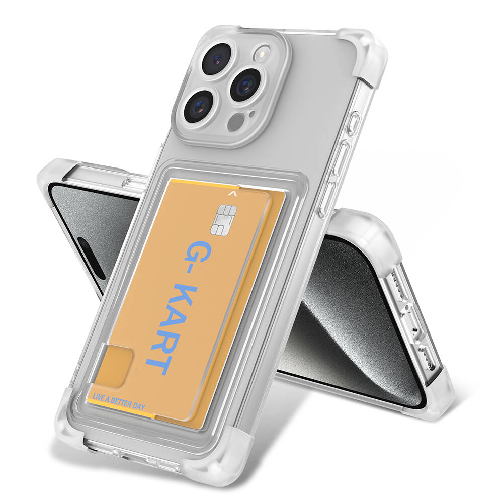 [RNZ-TA99099] Apple iPhone 15 Pro Max Uyumlu Kılıf Airbag Tasarımlı Şeffaf Kartlıklı Zore G-Kart Kapak