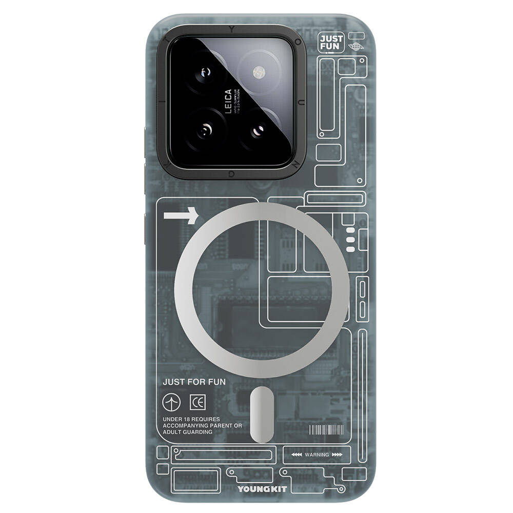 [RNZ-TA99123] Xiaomi Mi 14 Uyumlu Kılıf M-safe Şarj Özellikli YoungKit Technology Serisi Kapak (Siyah)