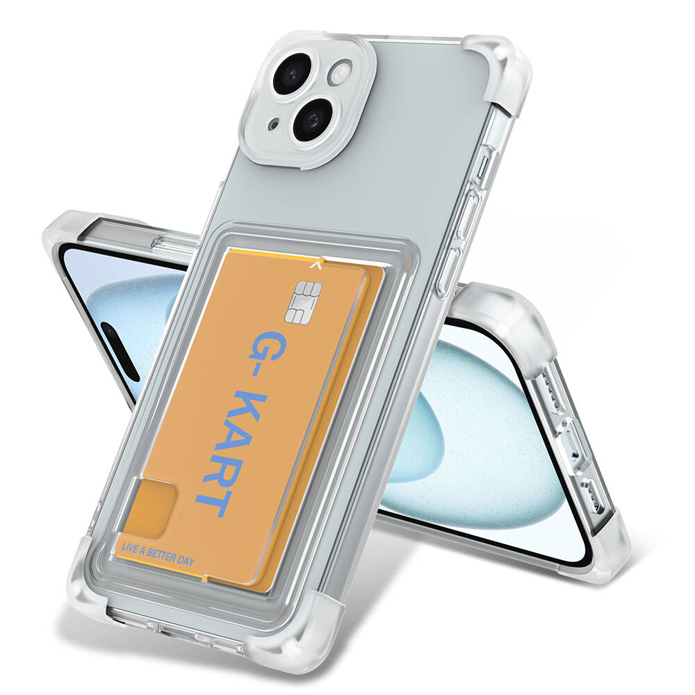 [RNZ-TA99101] Apple iPhone 15 Uyumlu Kılıf Airbag Tasarımlı Şeffaf Kartlıklı Zore G-Kart Kapak
