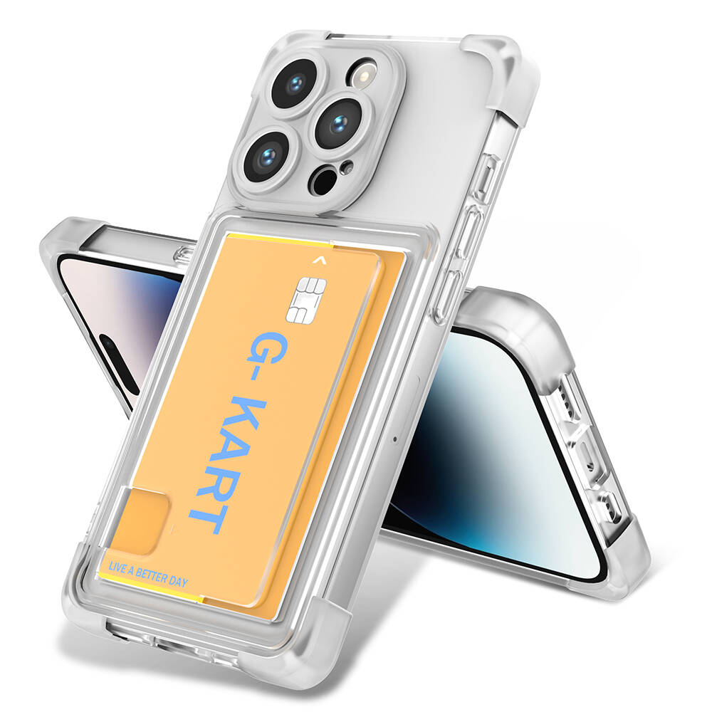 Apple iPhone 14 Pro Max Uyumlu Kılıf Airbag Tasarımlı Şeffaf Kartlıklı Zore G-Kart Kapak