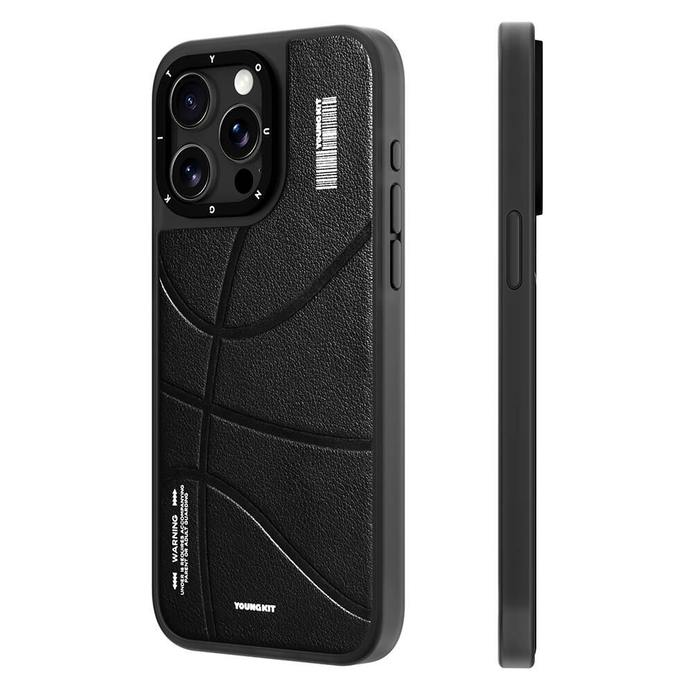 [RNZ-TA99143] Apple iPhone 15 Pro Uyumlu Kılıf M-safe Şarj Özellikli Youngkit Backboard Serisi Leather Kapak (Siyah)