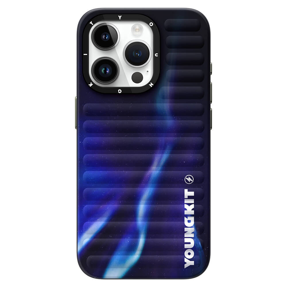 [RNZ-TA99132] Apple iPhone 15 Pro Uyumlu Kılıf Kuzey Işıkları Desenli Youngkit Aurora Serisi Kapak (Mavi)