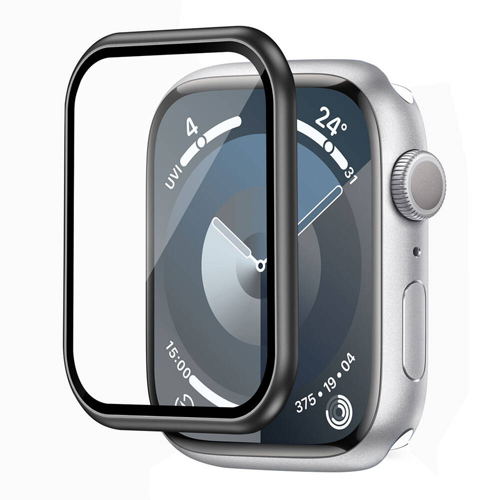 [RNZ-TA99223] Apple Watch 7 45mm Uyumlu Wiwu Wi-JD106 Easy Install Akıllı Saat Temperli Cam Ekran Koruyucu (Siyah)