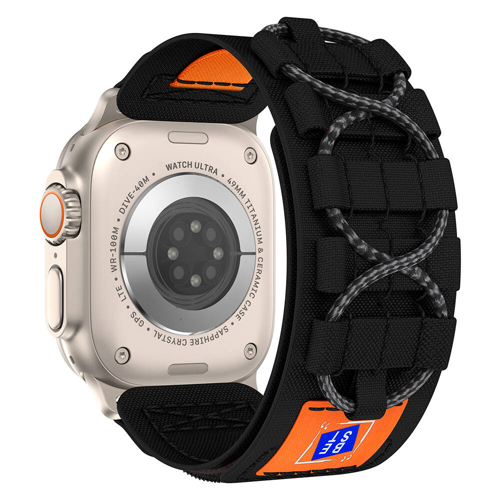 [RNZ-TA99853] Apple Watch Ultra 49mm Uyumlu Kordon Hasır Kumaş Sarmal Örgü Zore KRD-99 Kayış (Siyah)