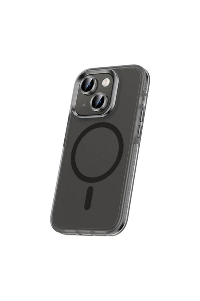 [RNZ-TA95259] Apple iPhone 15 Plus Uyumlu Kılıf Airbagli M-safe Wireless Şarj Özellikli Lens Koruyuculu Zore Klaptika Kapak (Siyah)