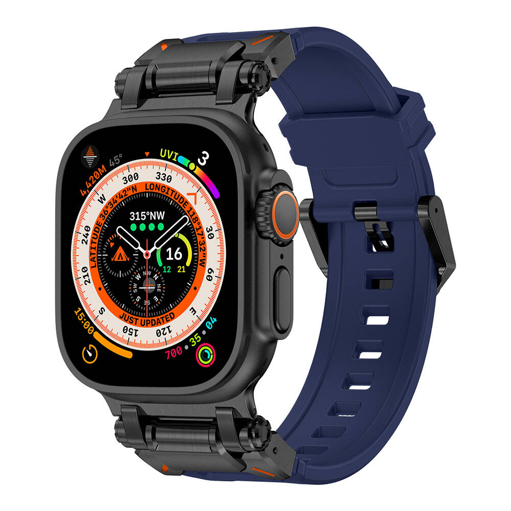 Apple Watch Ultra 49mm Uyumlu Zore KRD-101 Titanyum Metal Başlıklı Silikon Kordon