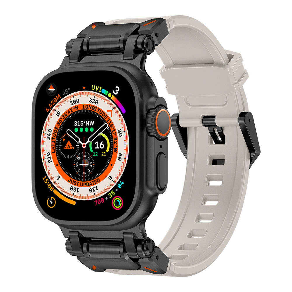 Apple Watch Ultra 49mm Uyumlu Zore KRD-101 Titanyum Metal Başlıklı Silikon Kordon