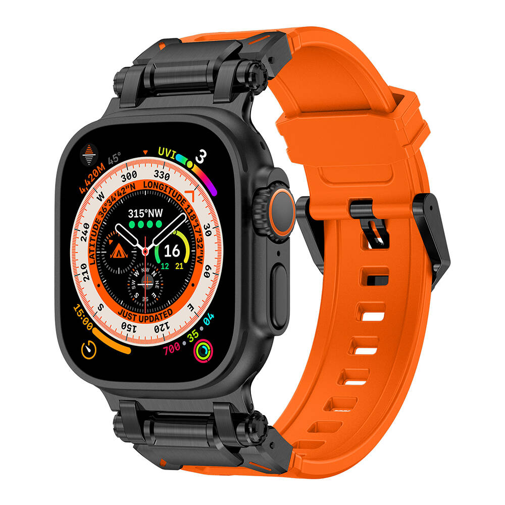 Apple Watch Ultra 49mm Uyumlu Zore KRD-101 Titanyum Metal Başlıklı Silikon Kordon