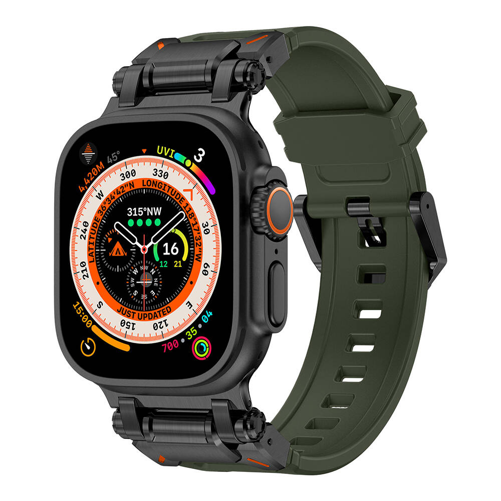 Apple Watch Ultra 49mm Uyumlu Zore KRD-101 Titanyum Metal Başlıklı Silikon Kordon