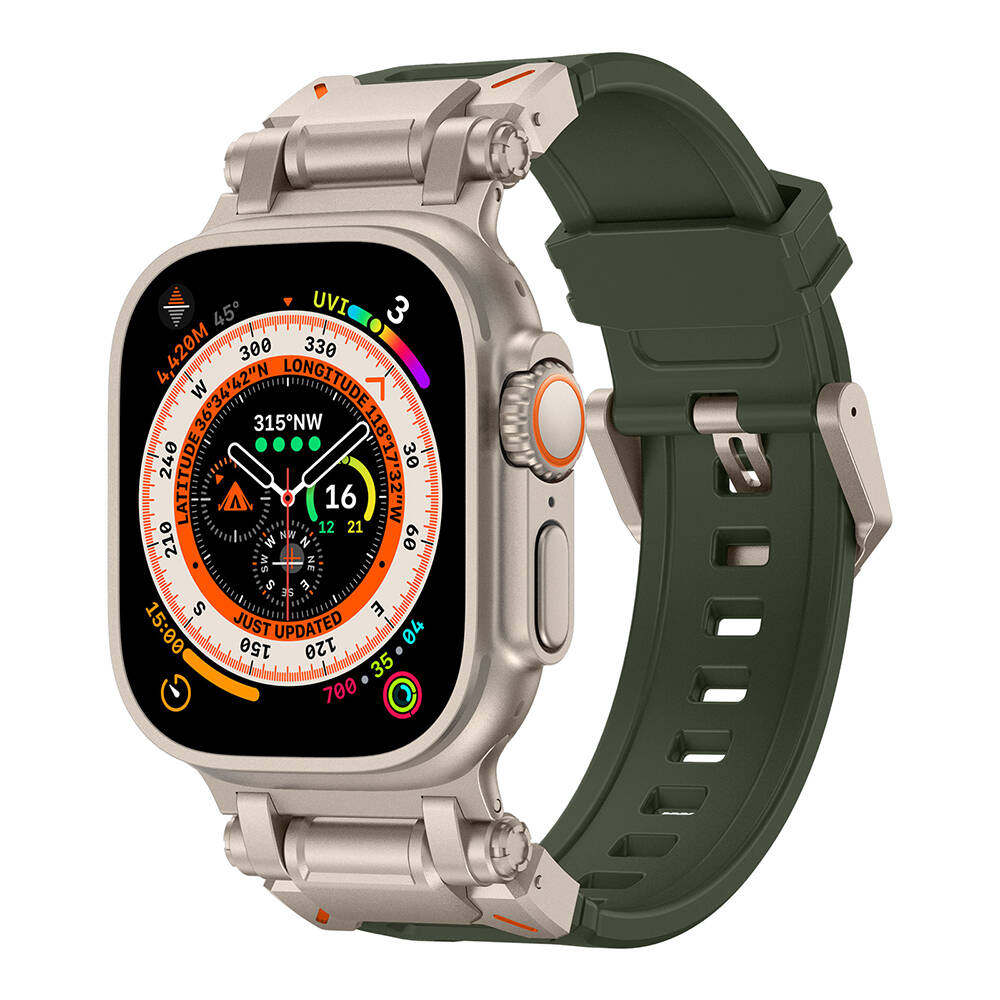 Apple Watch Ultra 49mm Uyumlu Zore KRD-101 Titanyum Metal Başlıklı Silikon Kordon