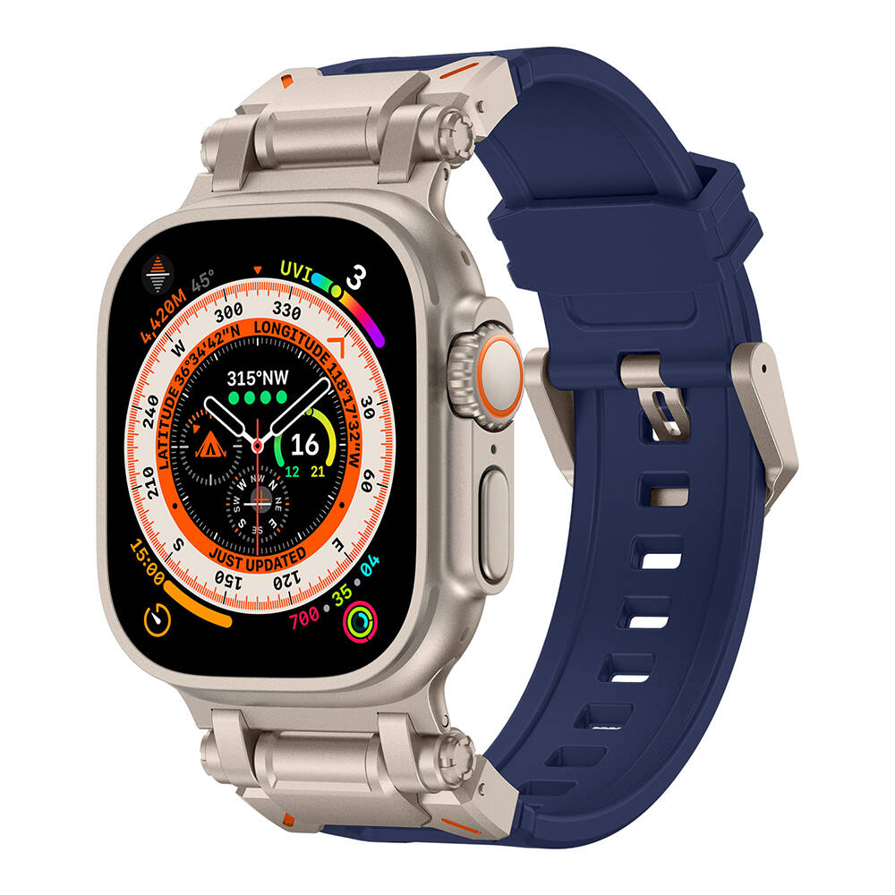 Apple Watch Ultra 49mm Uyumlu Zore KRD-101 Titanyum Metal Başlıklı Silikon Kordon