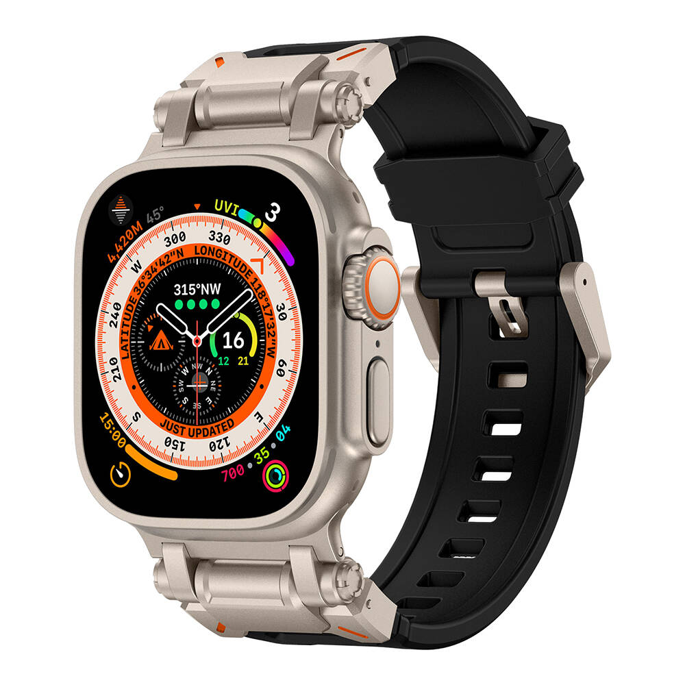 Apple Watch Ultra 49mm Uyumlu Zore KRD-101 Titanyum Metal Başlıklı Silikon Kordon