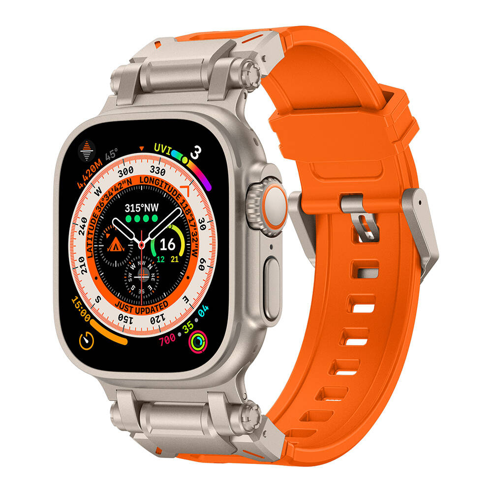 Apple Watch Ultra 49mm Uyumlu Zore KRD-101 Titanyum Metal Başlıklı Silikon Kordon