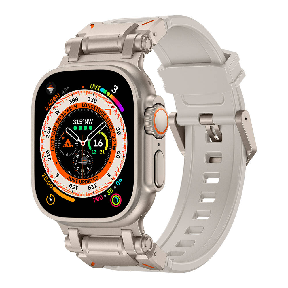 Apple Watch Ultra 49mm Uyumlu Zore KRD-101 Titanyum Metal Başlıklı Silikon Kordon