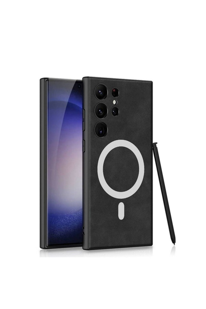 Samsung Galaxy S24 Ultra Uyumlu Kılıf M-safe Şarj Özellikli Deri Tasarımlı Zore Kıpta Nubuk Kapak