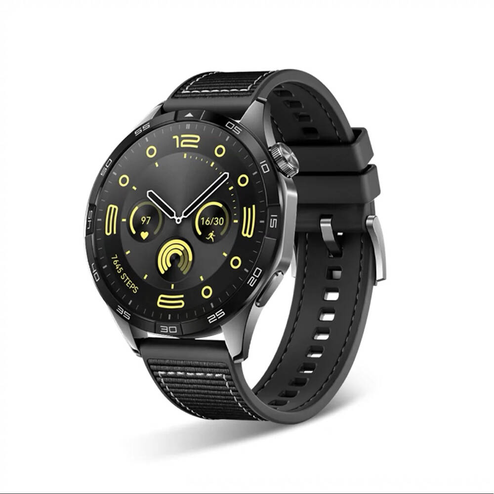 [RNZ-TA99770] Huawei Watch GT 3 46mm 22mm Uyumlu Kordon Silikon Örgü Desenli Dikişli Zore KRD-102 Kayış (Siyah)