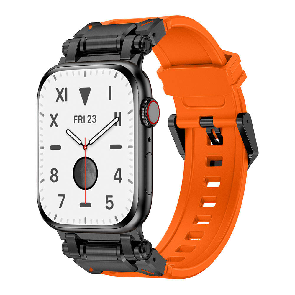Apple Watch 42mm Uyumlu Zore KRD-101 Titanyum Metal Başlıklı Silikon Kordon