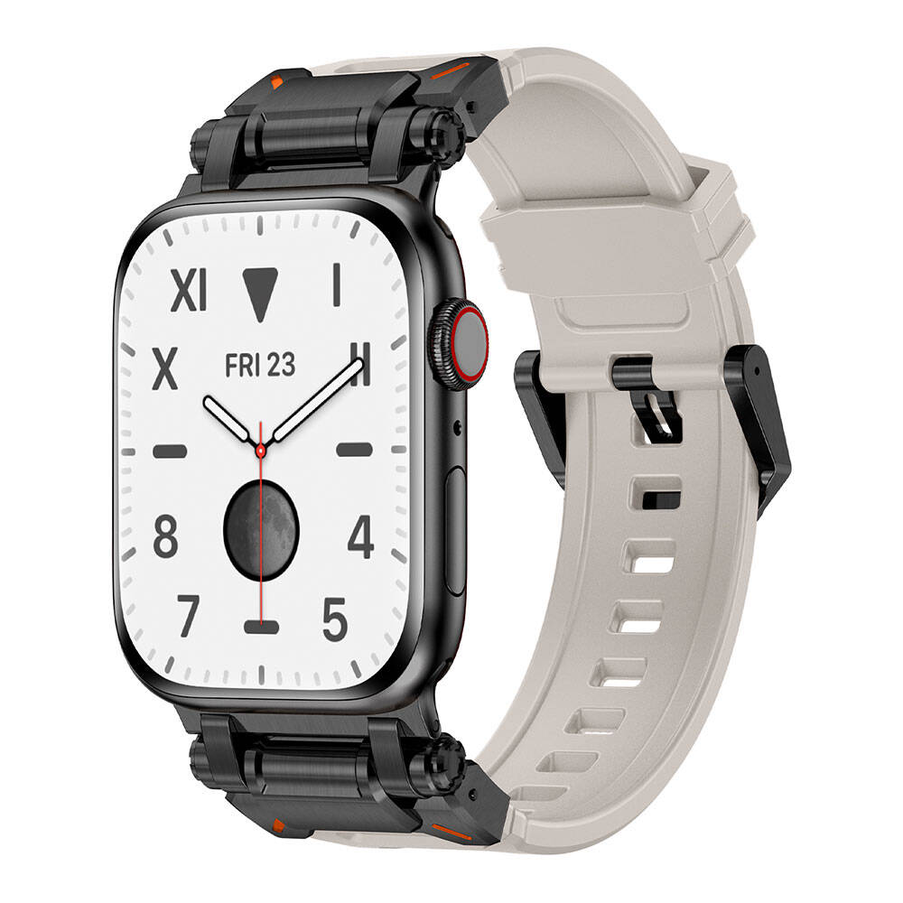 Apple Watch 7 45mm Uyumlu Zore KRD-101 Titanyum Metal Başlıklı Silikon Kordon