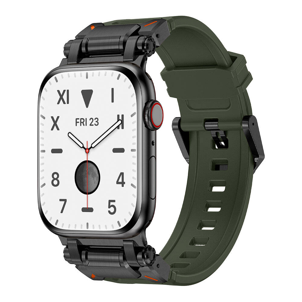 Apple Watch 7 45mm Uyumlu Zore KRD-101 Titanyum Metal Başlıklı Silikon Kordon