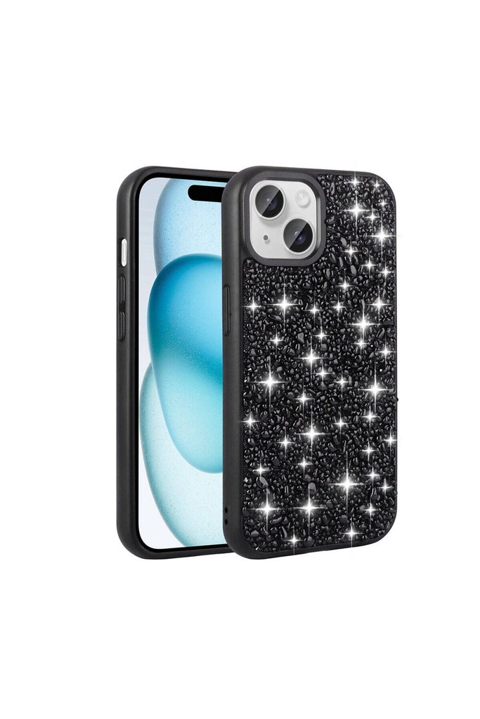 [RNZ-TA99953] Apple iPhone 15 Plus Uyumlu Kılıf Parlak Taşlı Tasarım Zore Linea Kapak (Siyah)