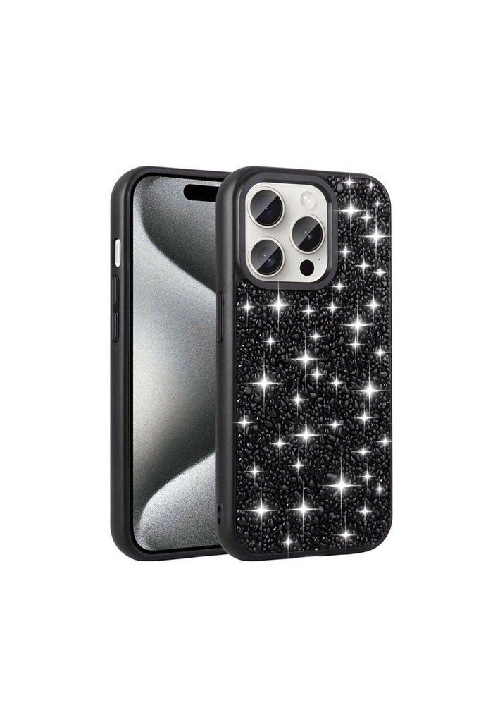 [RNZ-TA99969] Apple iPhone 15 Pro Max Uyumlu Kılıf Parlak Taşlı Tasarım Zore Linea Kapak (Siyah)
