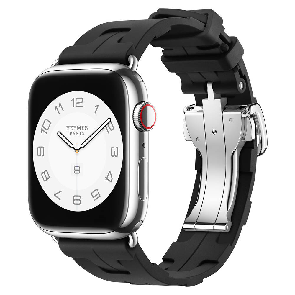 [RNZ-TA100023] Apple Watch 42mm Uyumlu Kordon Silikon Sportif Görünümlü Yumaşak Esnek KRD-94 Kayış (Siyah)