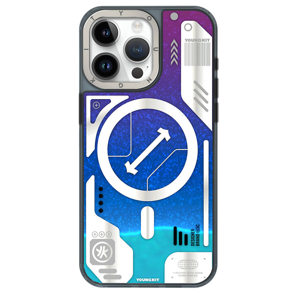 [RNZ-TA100041] Apple iPhone 15 Pro Uyumlu Kılıf M-safe Şarj Özellikli YoungKit Galaxy Serisi Kapak (Mavi)