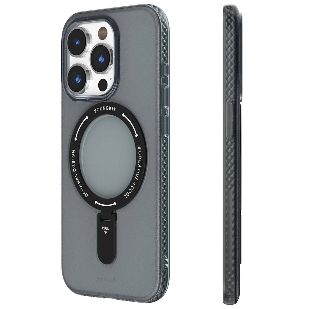 [RNZ-TA94385] Apple iPhone 15 Pro Uyumlu Kılıf M-safe Şarj Özellikli Youngkit Rock Serisi Kapak (Siyah)