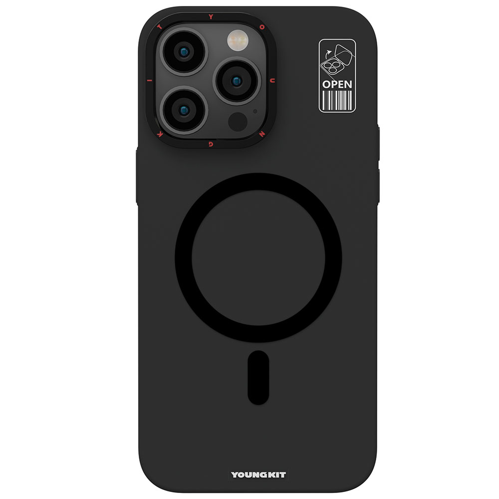 [RNZ-TA94393] Apple iPhone 15 Pro Max Uyumlu Kılıf M-safe Şarj Özellikli Standlı YoungKit Hermit Bracket Serisi Kapak (Siyah)