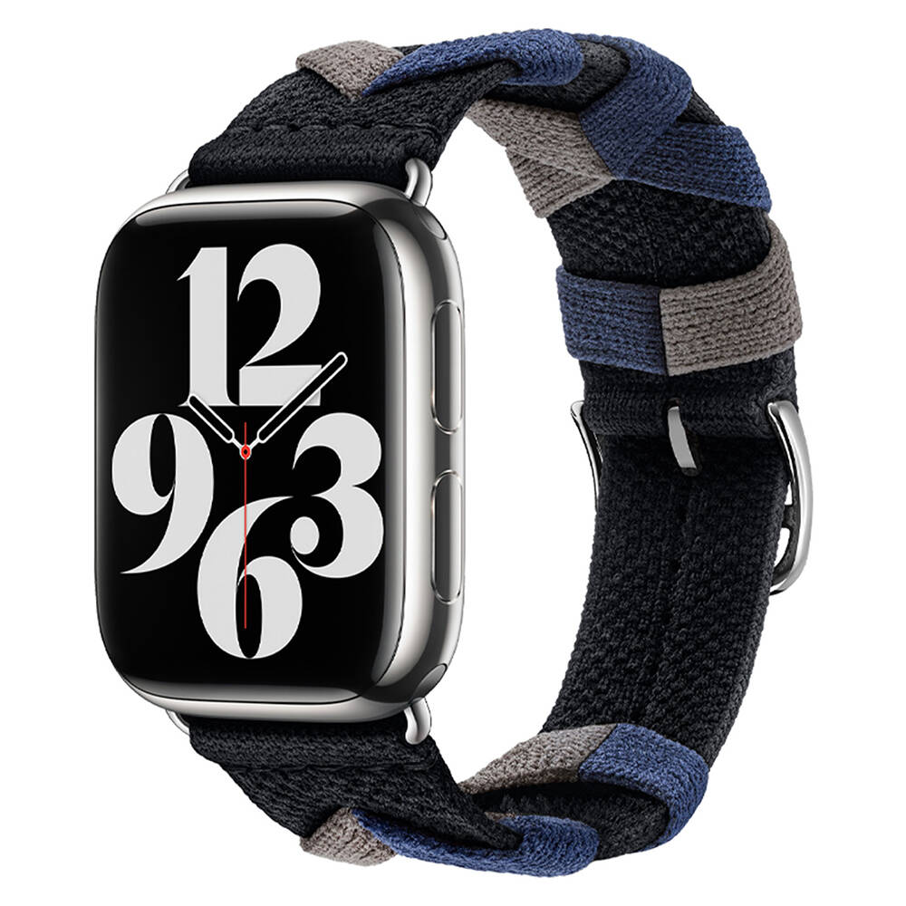 [RNZ-TA99805] Apple Watch 42mm Uyumlu Kordon Sarmal Örgü Tasarımlı Kumaş Zore KRD-97 Kayış (Siyah)