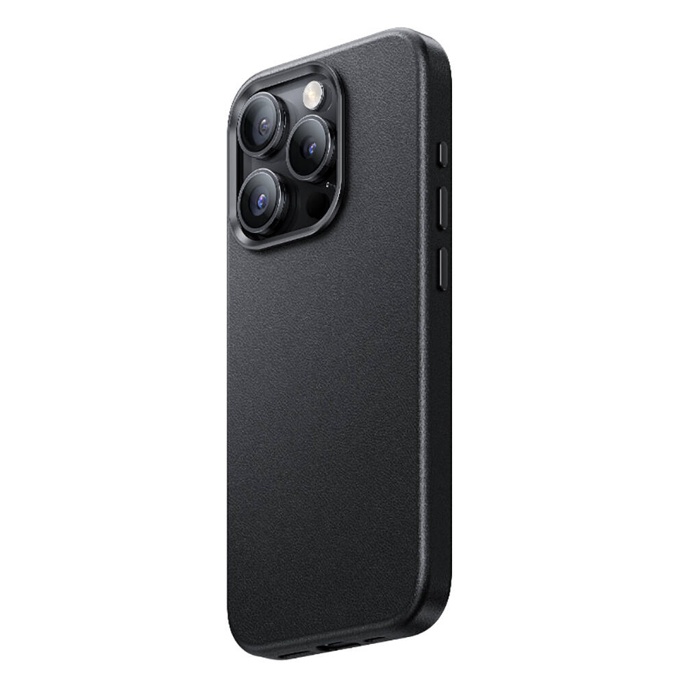 [RNZ-TA99241] Apple iPhone 15 Pro Max Uyumlu Kılıf M-safe Şarj Özellikli Benks Vintage Leather Kapak (Siyah)