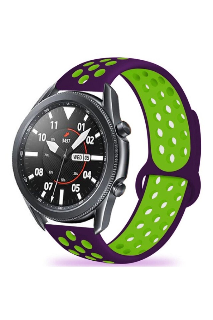 Samsung Galaxy Watch 46mm Uyumlu 22mm Kordon Silikon Esnek Yumuşak Delikli Spor KRD-02 Kayış