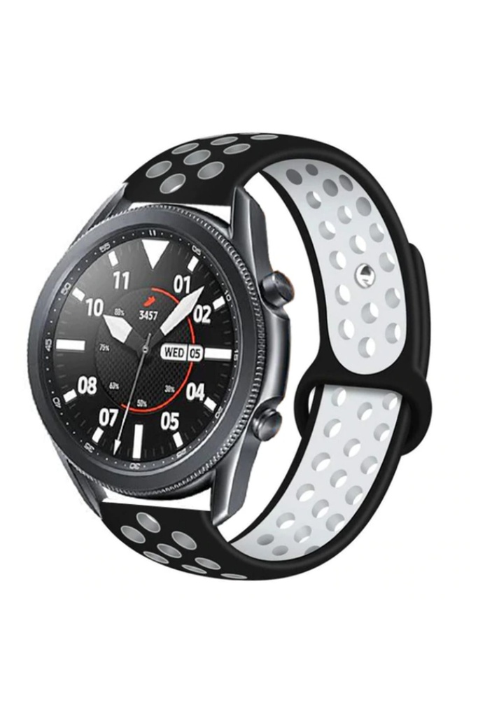 Samsung Galaxy Watch 46mm Uyumlu 22mm Kordon Silikon Esnek Yumuşak Delikli Spor KRD-02 Kayış