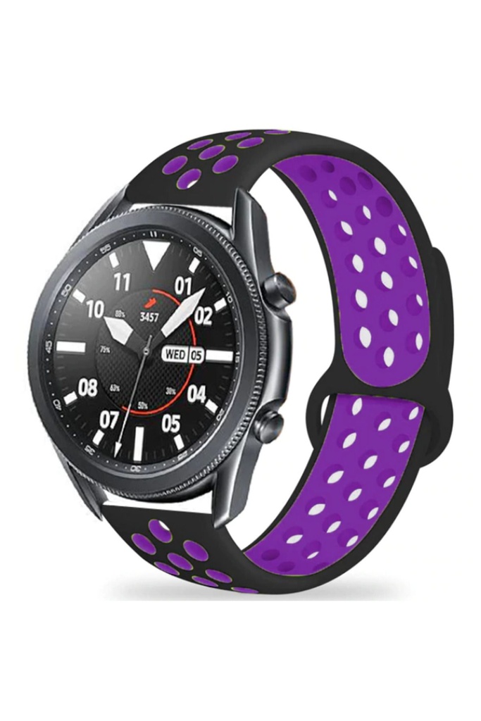Samsung Galaxy Watch 46mm Uyumlu 22mm Kordon Silikon Esnek Yumuşak Delikli Spor KRD-02 Kayış