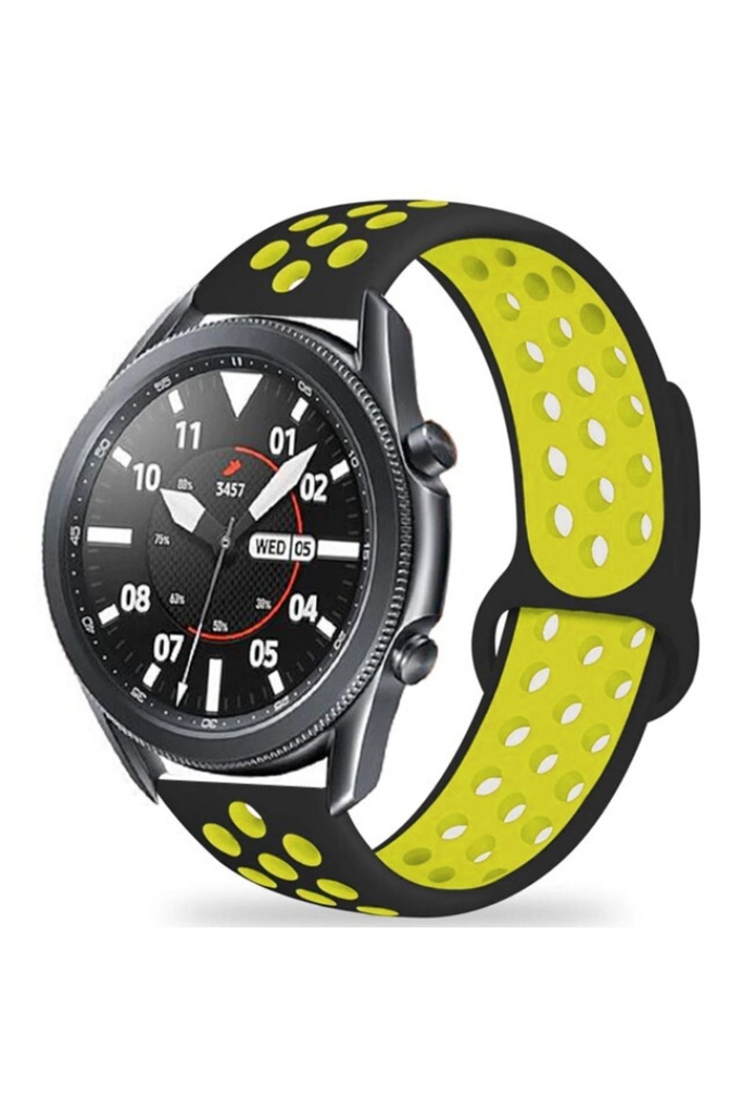 Samsung Galaxy Watch 46mm Uyumlu 22mm Kordon Silikon Esnek Yumuşak Delikli Spor KRD-02 Kayış