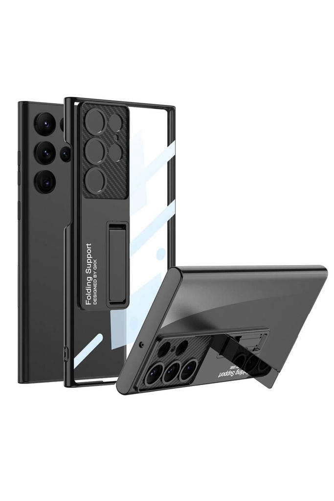 [RNZ-TA98041] Samsung Galaxy S24 Ultra Uyumlu Kılıf Kamera Korumalı Şeffaf Tasarımlı Zore Lego Standlı Kapak (Siyah)