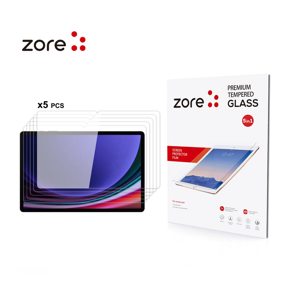 [RNZ-TA100218] Samsung Galaxy Tab S9 FE Plus Uyumlu Zore 5in1 Tablet Temperli Cam Ekran Koruyucu