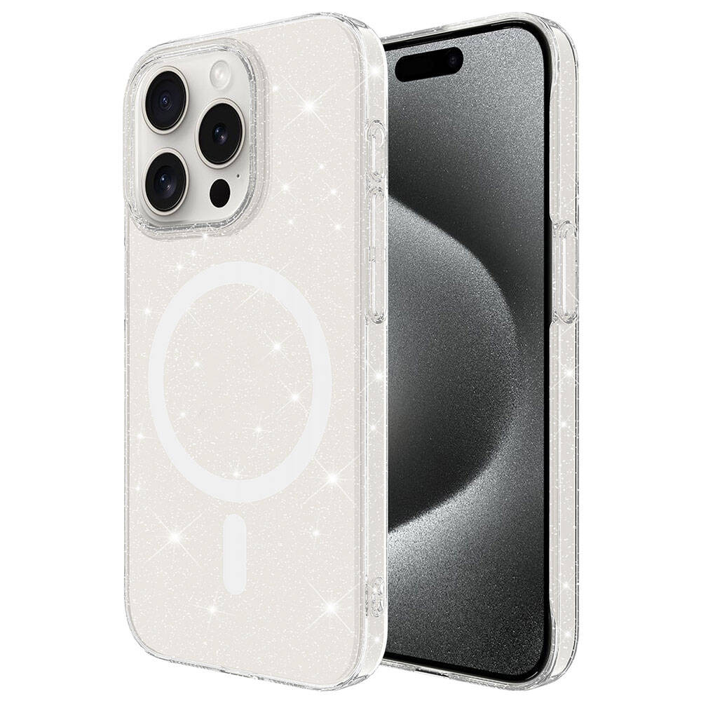 [RNZ-TA100258] Apple iPhone 15 Pro Max Uyumlu Kılıf Zore Magsafe Şarj Özellikli Simli Şeffaf Arka Yüzey Erdos Silikon Kapak