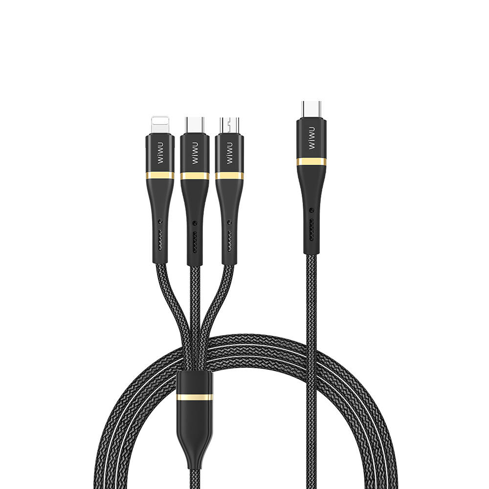 [RNZ-TA100302] Wiwu Wi-C024 Elite Serisi 3in1 Type-C to Lightning – Type-C – Micro USB Ultra Hızlı Şarj Kablosu 100W 1.2M