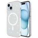 Apple iPhone 15 Uyumlu Kılıf Zore Magsafe Şarj Özellikli Simli Şeffaf Arka Yüzey Erdos Silikon Kapak