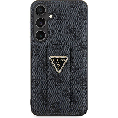[ZTA100416] Samsung Galaxy S24 Plus Uyumlu Kılıf Guess Orjinal Lisanslı 4G Desenli Üçgen Logolu Standlı Deri Kapak (Siyah)