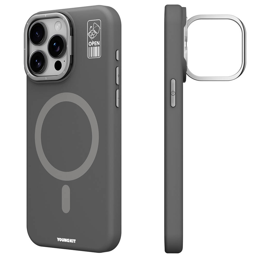 Apple iPhone 15 Pro Uyumlu Kılıf M-safe Şarj Özellikli Kamera Standlı Youngkit Bitty Cream Kapak