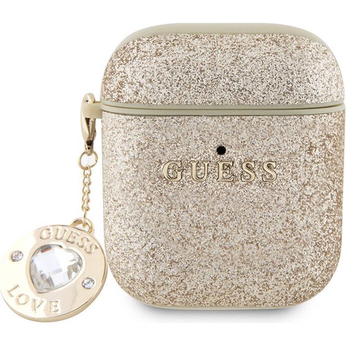Apple Airpods Uyumlu Kılıf Guess Orjinal Lisanslı Glitter Elmas Kalp Süs Zincirli Kapak