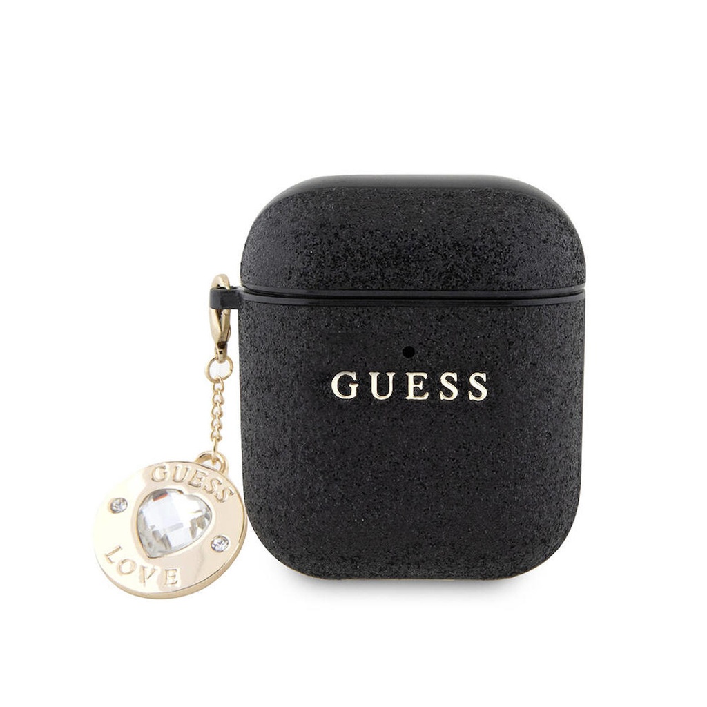 Apple Airpods Uyumlu Kılıf Guess Orjinal Lisanslı Glitter Elmas Kalp Süs Zincirli Kapak