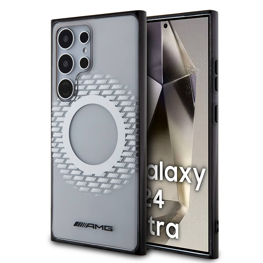 Samsung Galaxy S24 Ultra Uyumlu Kılıf AMG Orjinal Lisanslı M-safe Şarj Özellikli Eşkenar Dörtgen Desenli Transparan Kapak