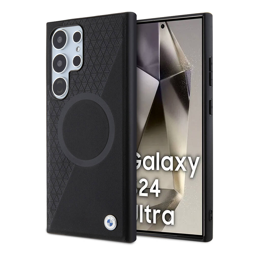 Samsung Galaxy S24 Ultra Uyumlu Kılıf BMW Orjinal Lisanslı M-safe Şarj Özellikli Yarım Dokulu Circle Leather Kapak