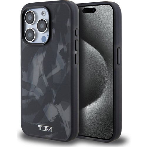 [ZTA100512] Apple iPhone 15 Pro Uyumlu Kılıf TUMI Orjinal Lisanslı M-safe Şarj Özellikli Buzlanmış Saydam Fırça Kamuflajı Desenli Kapak (Siyah)