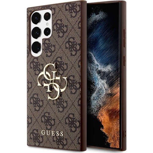 Samsung Galaxy S24 Ultra Uyumlu Kılıf Guess Orjinal Lisanslı PU Deri Yazı ve 4G Metal Logolu Desenli Kapak