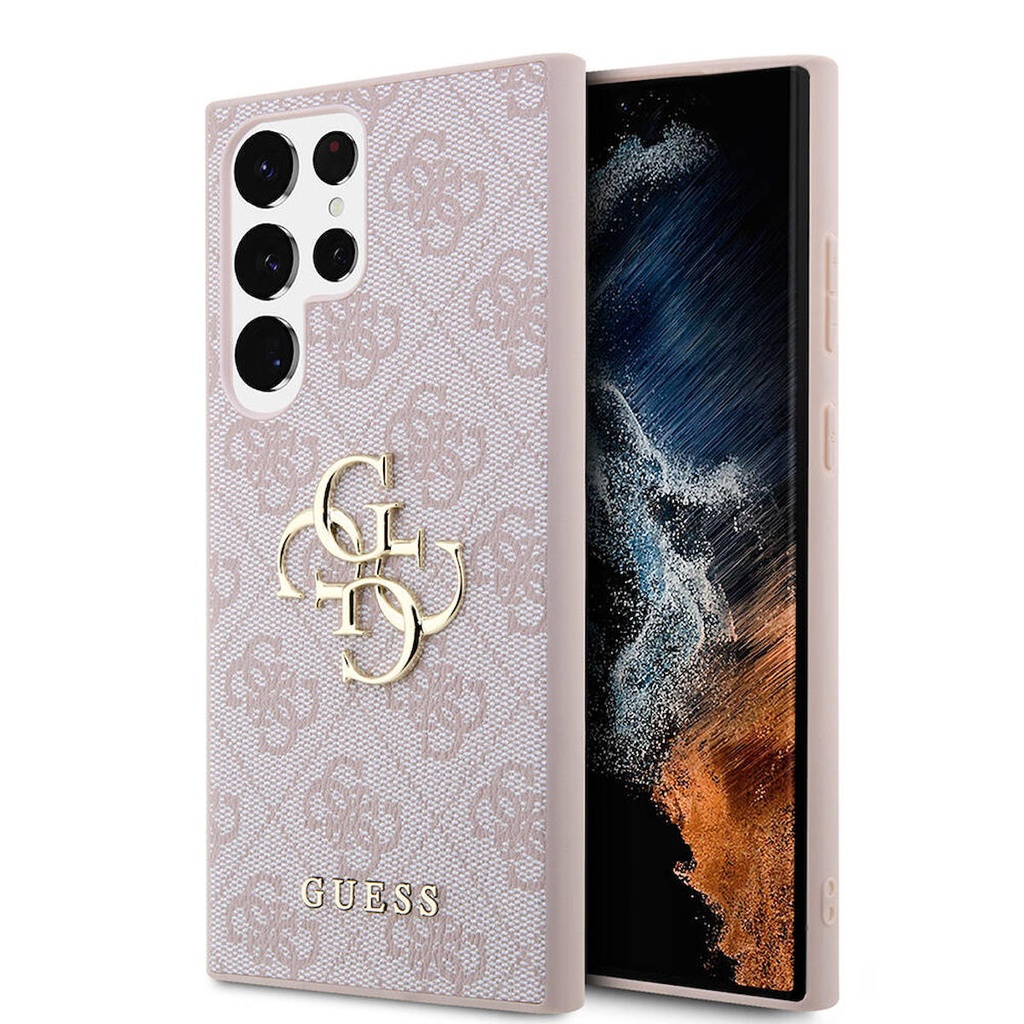 Samsung Galaxy S24 Ultra Uyumlu Kılıf Guess Orjinal Lisanslı PU Deri Yazı ve 4G Metal Logolu Desenli Kapak